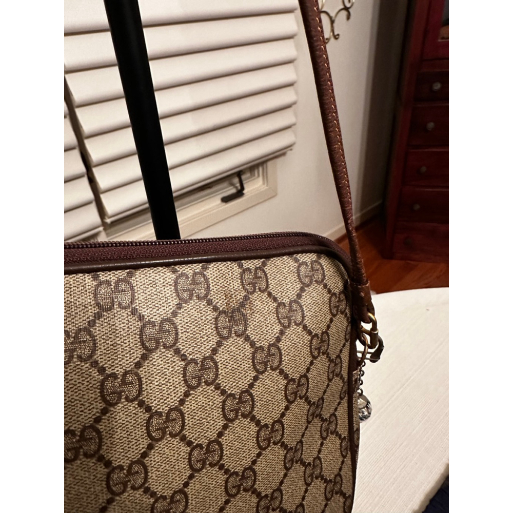 Gucci Brown & Beige Coated Canvas Crossbody Bag w/ Zip Top - Picture 6 of 14